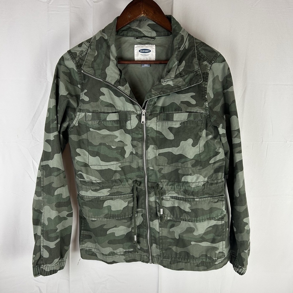 Camouflage Jacket Women's Size Small‎ Military Green Camo Full Zip Old Navy